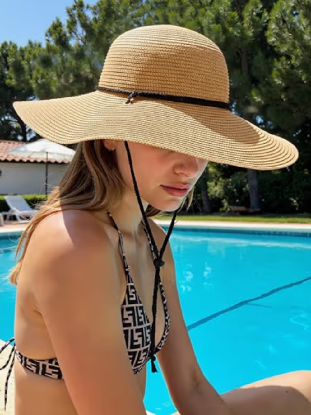 Wind Lanyard Wide Brim Straw Hat Summer Beach Garden Vacation Foldable UPF 50+ - Picture 6 of 8